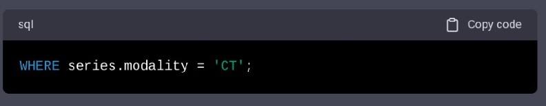 c. Code 3c filters the results of the query to only include CT scans